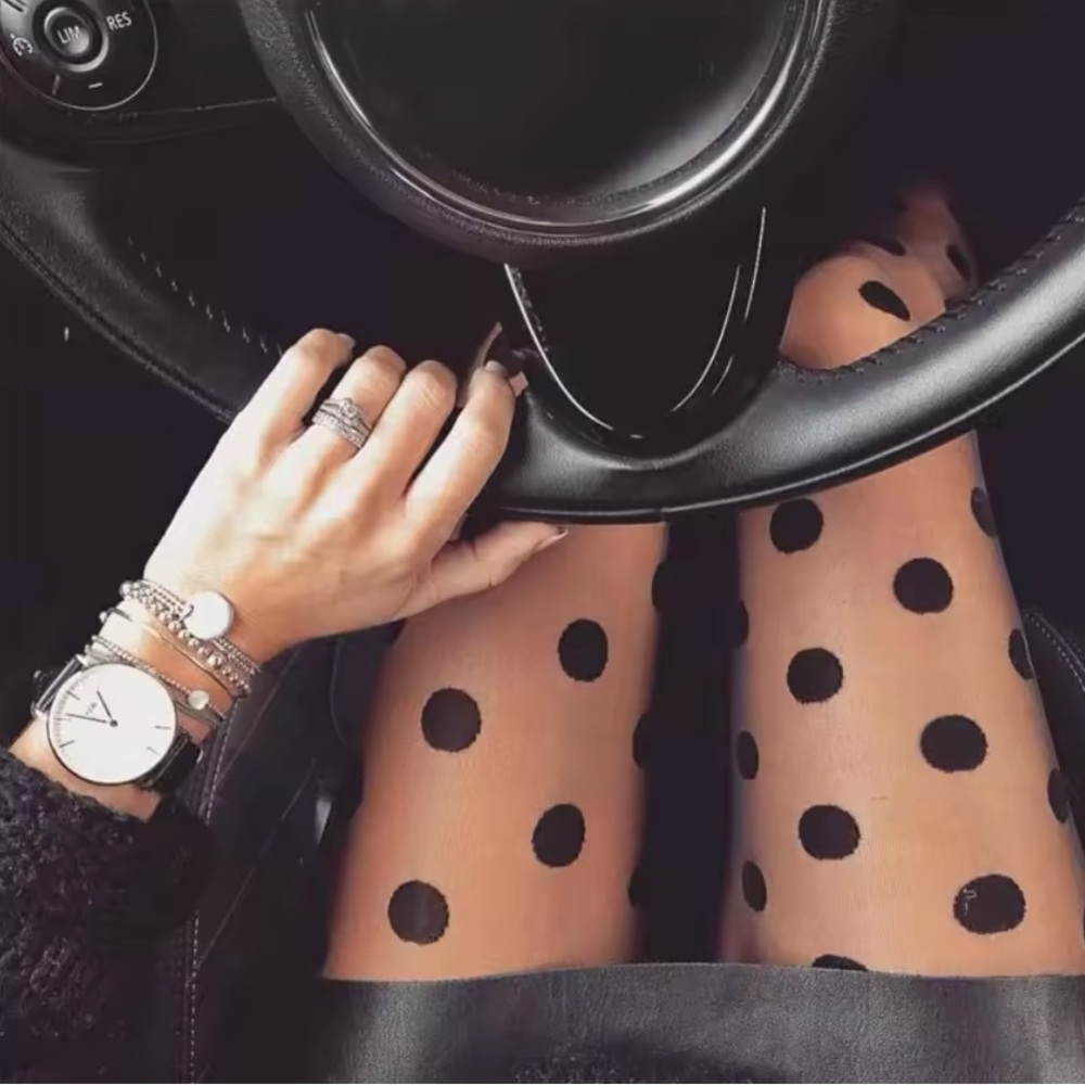 NWT black sheer dot tights stockings mesh thin large spots sexy black tights - Picture 1 of 15